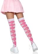 Argyle Knit Over The Knee Socks Os Pink