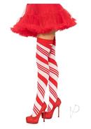 Spandex Candy Cane Thigh High Os Red/wht