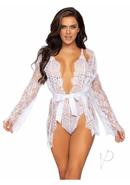 Floral Lace Teddy Thong Robe Tie Md Wht