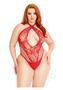 Lace Keyhole Crossover Teddy 1x/2x Red